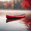 Red Canoe On Misty Autumn Lake Royalty Free Stock Photo