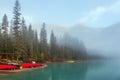 Red canoes at the boat station Royalty Free Stock Photo