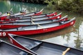 Red canoes on a canadian lake, BC Royalty Free Stock Photo