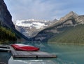 Red Canoes on Dock at Lake Louise Alberta Royalty Free Stock Photo