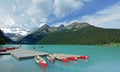 Red Canoes on Lake Louise, Canada Royalty Free Stock Photo