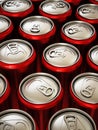 Red cans of soft non alcoholic drinks background. 3D illustration Royalty Free Stock Photo