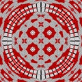 Red canva mandala of roses shape ribbons, ethno motif, picture with effect pixelisation