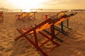 A  red canvas beds on the Pattaya beach with sunste atmospher Royalty Free Stock Photo