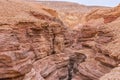 The Red Canyon is the popular route in the Eilat Mountains. Activity rest in outdoor hiking enjoying of nature Royalty Free Stock Photo