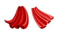 Red capes set. Carnival clothes, costume for superhero or vampire cartoon vector illustration Royalty Free Stock Photo
