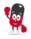 Red capsule characters with shadows. Strong guard pill in boxing gloves Royalty Free Stock Photo