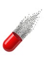 Red capsule dissolving into binary code, representing digital Royalty Free Stock Photo