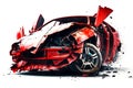 Red car accident isolated on a white background, generative ai illustration