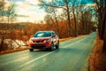 Red car and Asphalt road Royalty Free Stock Photo