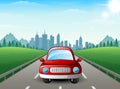 Red car cartoon on city background Royalty Free Stock Photo