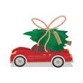 Red Car with Christmas Tree on Top