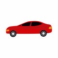 Red car. Classical sedan stylish in color cartoon flat style. City transport theme. Modern urban civilian vehicles. Vector Royalty Free Stock Photo