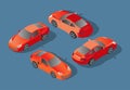 Red Car concept. Sedan automobile. Flat 3d transport high quality icon set. Car icons isolated vector . City transport.