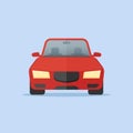 Red car flat icon. Front view. Automobile vector illustration. Royalty Free Stock Photo