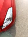 Red Car Headlight top view on the Road. Royalty Free Stock Photo