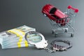 Red car money handcuffs Car Dealer Fraud Law