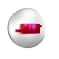 Red Car muffler icon isolated on transparent background. Exhaust pipe. Silver circle button.