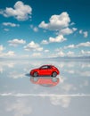 A red car is parked on a lake AI Generated Royalty Free Stock Photo
