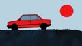 Red car silhouette against blue sky with sun artwork Royalty Free Stock Photo