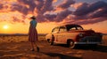 Captivating Domesticity: A Girl And A Car In The Style Of Tom Chambers