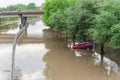 Red car swamped by high water near downtown Houston, Texas Royalty Free Stock Photo