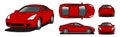 Red car vector template. Isolated template coupe car on white background. Vehicle branding mockup. View from side, front, back and Royalty Free Stock Photo