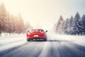 Red car winter. Generate ai Royalty Free Stock Photo