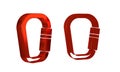 Red Carabiner icon isolated on transparent background. Extreme sport. Sport equipment.