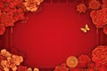 Red card with cherry blossom decorations on the sides, in the middle a blank field with space for your own content. Chinese New Royalty Free Stock Photo