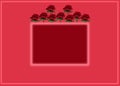 red card with glow frame on the red background, above the frame are roses, creative holiday concept, copy space Royalty Free Stock Photo