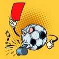 Red card referee whistle. Football soccer ball. Funny character Royalty Free Stock Photo