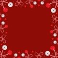 Red card template, frame, border with cute martisor talismans, gifts, traditional accessories and hearts