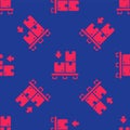 Red Cardboard boxes on pallet icon isolated seamless pattern on blue background. Closed carton delivery packaging box Royalty Free Stock Photo