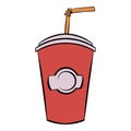 Red cardboard cup with a straw icon cartoon