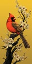 Red Cardinal Artwork: Flowerpunk Style With Oriental Influence