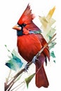 Red cardinal bird isolated on white background. Watercolor hand drawn illustration Royalty Free Stock Photo