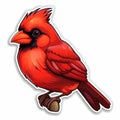 Vibrant Red Cartoon Cardinal Sticker With Realistic Details