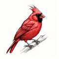 Red Cardinal Sitting On Branch: Detailed Character Illustration In Neo-pop Style