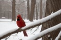 A red cardinal in a snow-covered tree