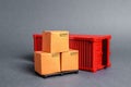 Red cargo container with boxes. Business and industry, transport infrastructure. The concept of commerce and trade, cargo delivery Royalty Free Stock Photo