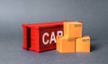 Red cargo container with boxes. The concept of commerce and trade, cargo delivery, exchange of goods. Globalization. Performance Royalty Free Stock Photo