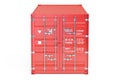 Red cargo container, front view. 3D rendering