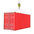 Red Cargo Container Hoisted By Hook