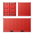 Red Cargo Container Vector. Classic Cargo Container. Freight Shipping Concept. Logistics, Transportation Mock Up. Front