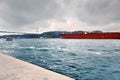 Red tanker crossing the bosphorus Royalty Free Stock Photo