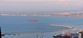 Red cargo ship in Haifa Bay Royalty Free Stock Photo