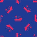 Red Cargo ship icon isolated seamless pattern on blue background. Vector Royalty Free Stock Photo