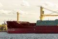 Red cargo ship`s bow Royalty Free Stock Photo