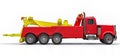 Red cargo tow truck to transport other big trucks or various heavy machinery. 3d rendering.